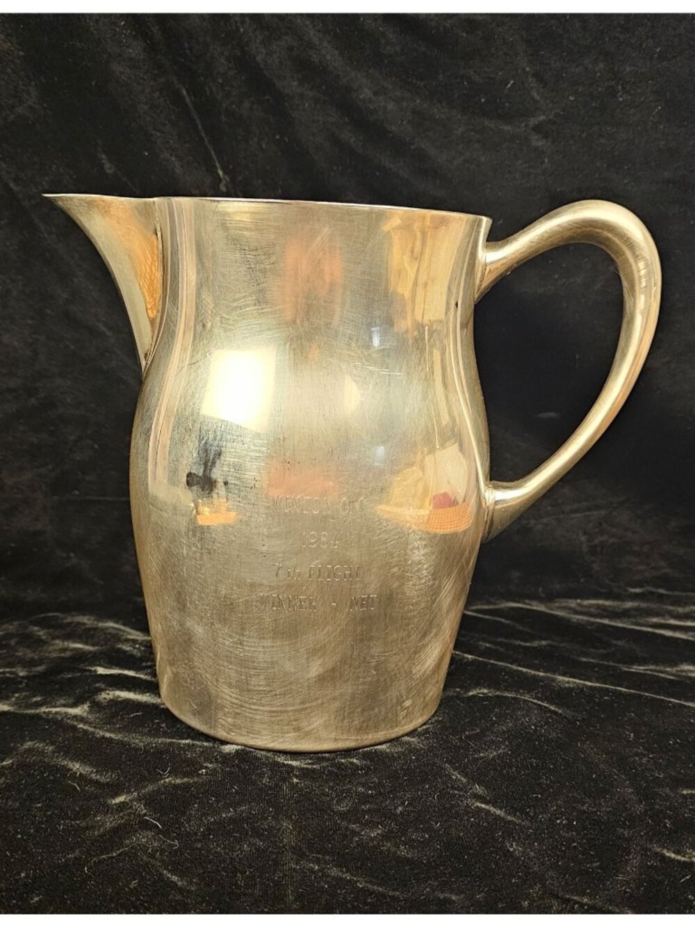 Silver-Plated Sheridan Pitcher With Engraving 7.5" Tall Vintage 1984 Trophy Styl